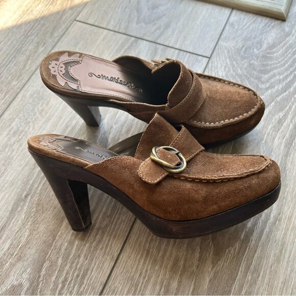 Matisse Suede Leather Wooden  Heel Western Mules Clogs - Picture 1 of 16